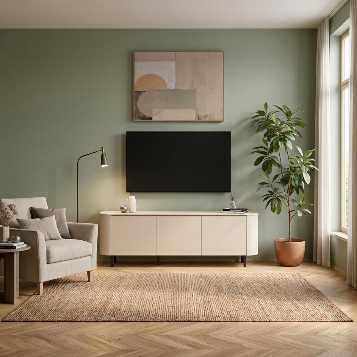 TV-Lowboard für das Wohnzimmer mit 3 Türen und Ablage, 180 cm, Lido
