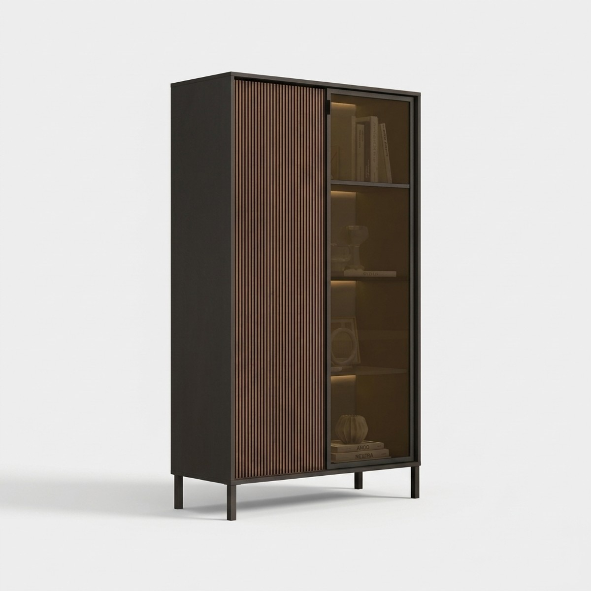 Vitrine de rangement mobile 2 portes avec LED Cortina