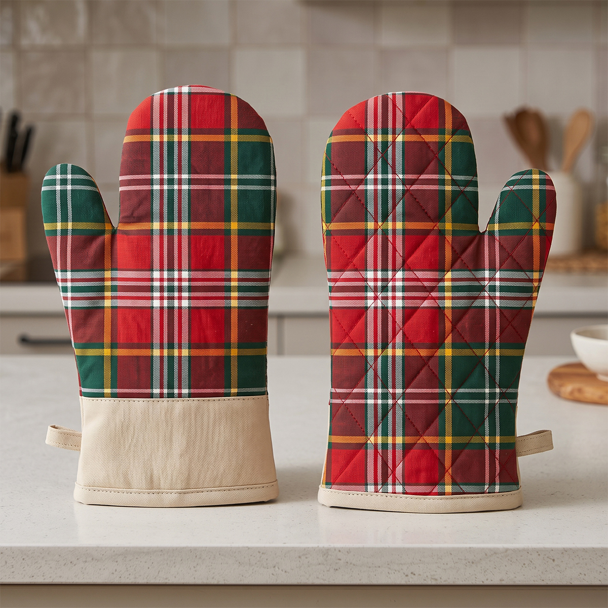 Guanto da forno da cucina imbottito Tartan linen