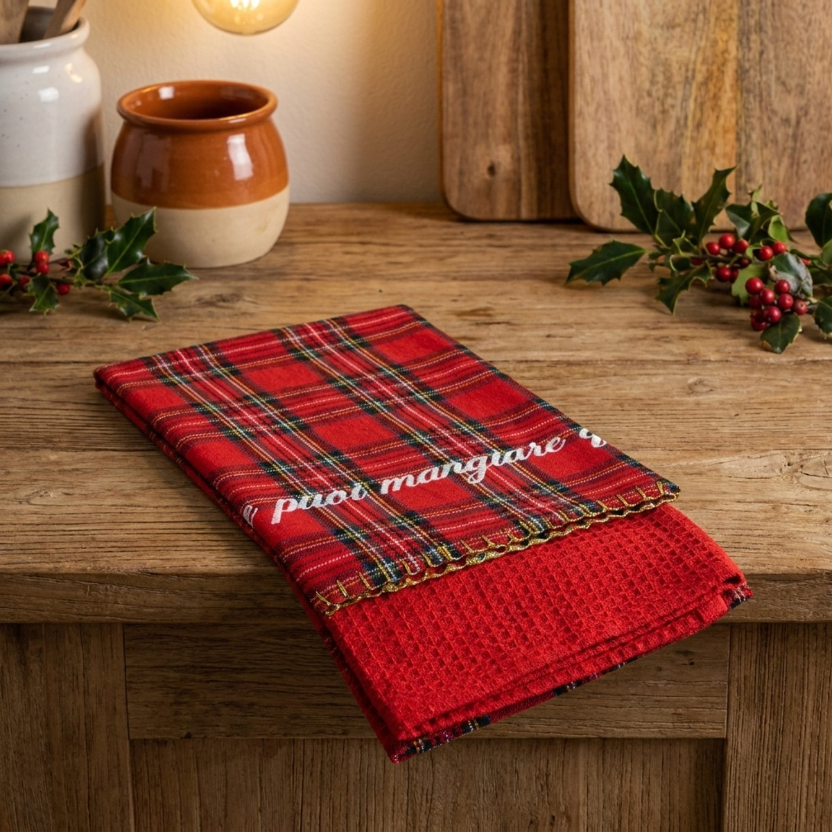 Set 2 pezzi strofinacci da cucina in cotone A natale puoi