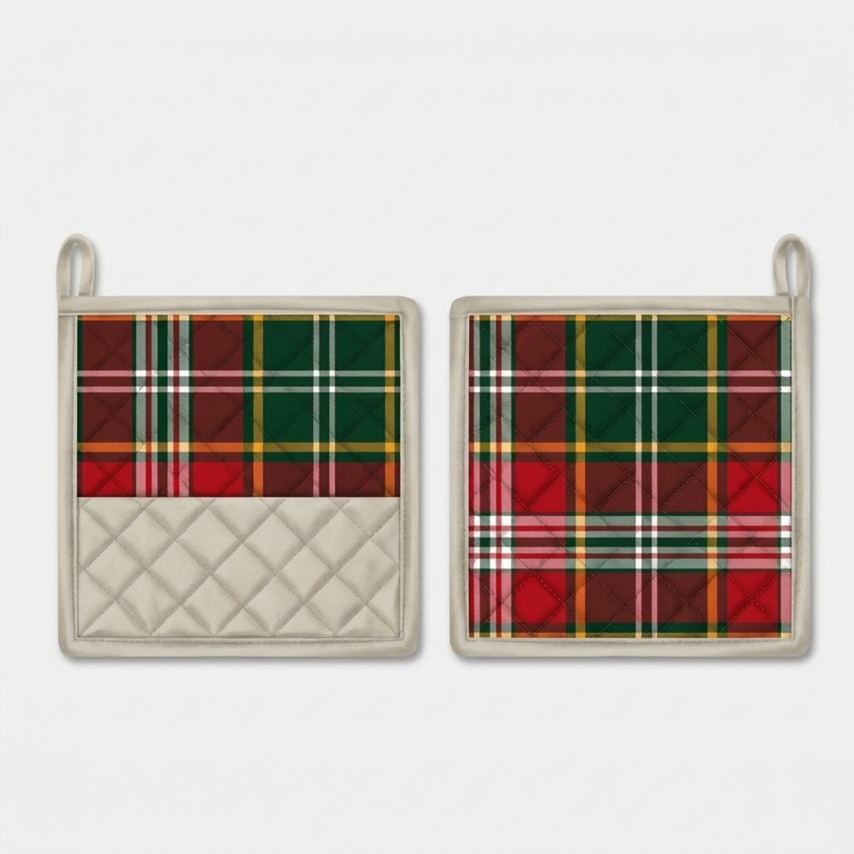 Set 2 Stück Küchen Topflappen Tartan linen
