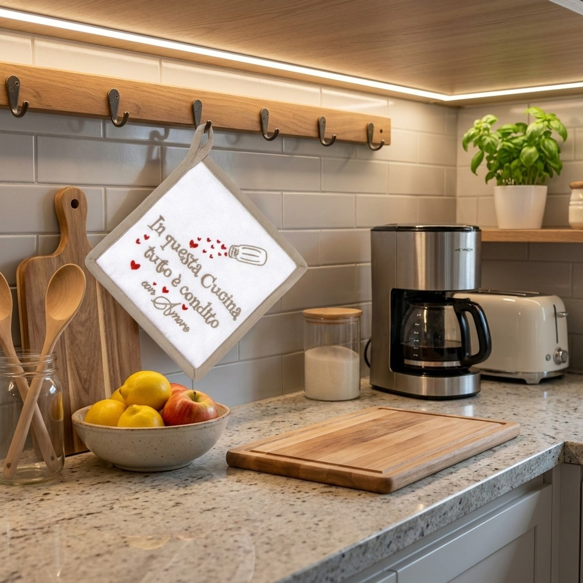 Presina da cucina quadrata in tessuto Joyful cooking