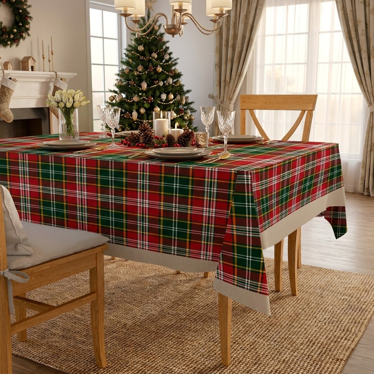 Rechteckige Stofftischdecke für Küche und Esszimmer Tartan linen
