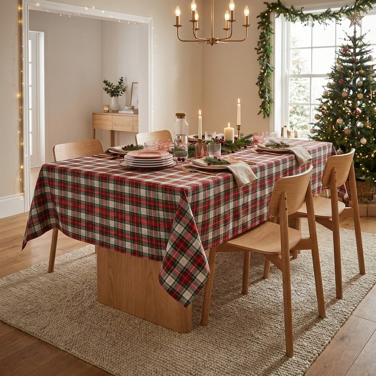 Rechteckige weihnachtliche Baumwolltischdecke mit Lurex Natalina bianca