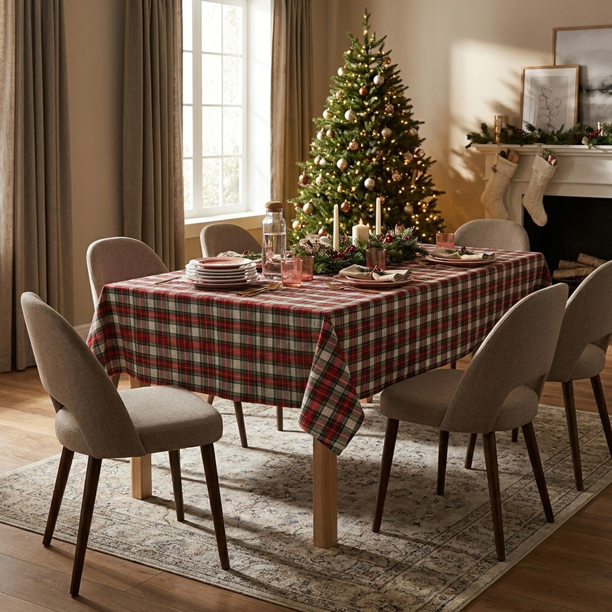 Tovaglia rettangolare in cotone e lurex 240 x 140 Natalina