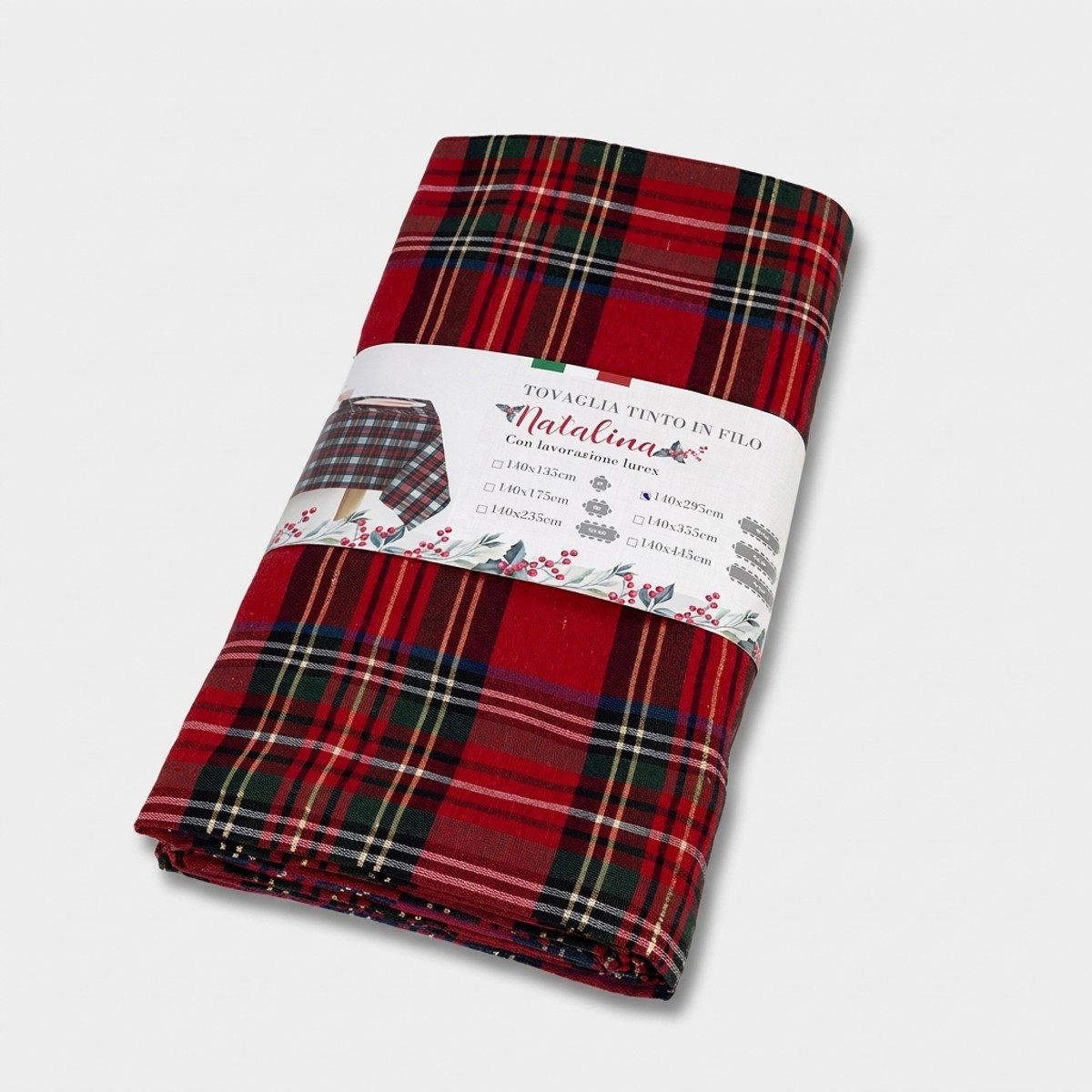 Tovaglia da tavola rettangolare in cotone e lurex 180 x 140 Natalina base rossa