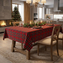 Tovaglia da tavola rettangolare in cotone e lurex 180 x 140 Natalina base rossa