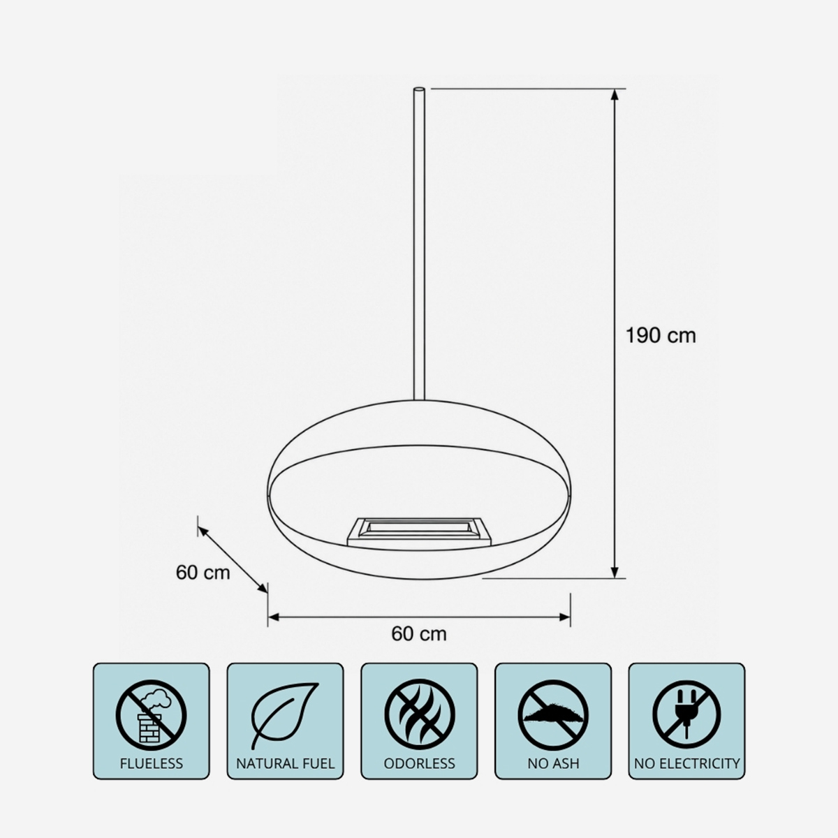 Chimenea de bioetanol de techo suspendida en acero inoxidable Solis