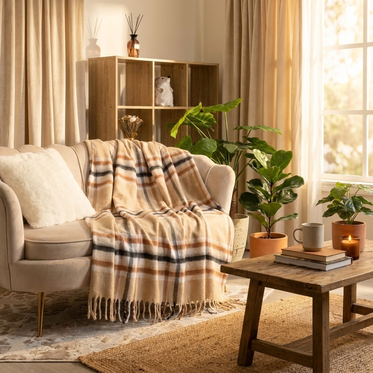 Plaid coperta lavorata a maglia con frange Dundee