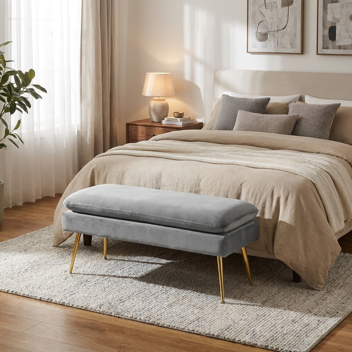 Banqueta acolchada de interior para dormitorio y salón Gisella