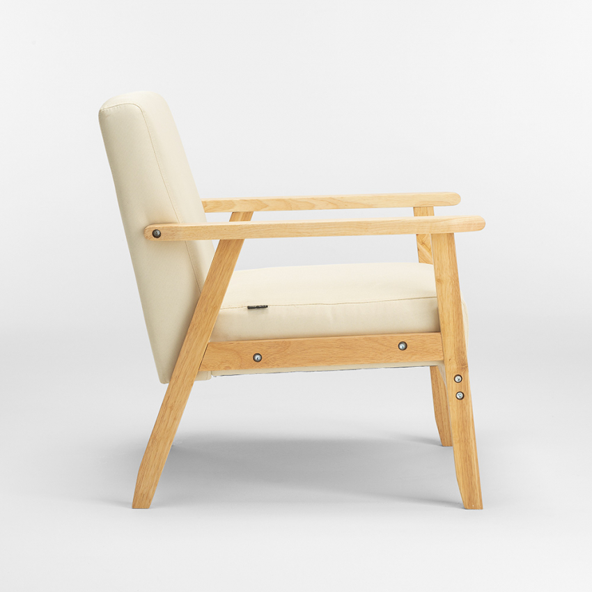 Poltrona sedia in legno design vintage scandinavo con braccioli Uteplass 