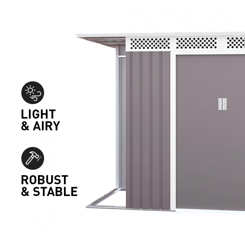 Abri de jardin en tôle galvanisée grise pour outils de jardin Tyrol 257X142x184cm Remises