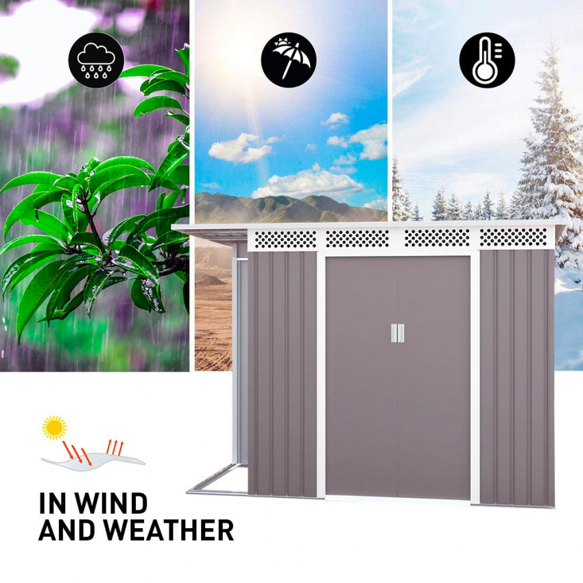 Abri de jardin en tôle galvanisée grise pour outils de jardin Tyrol 257X142x184cm Offre