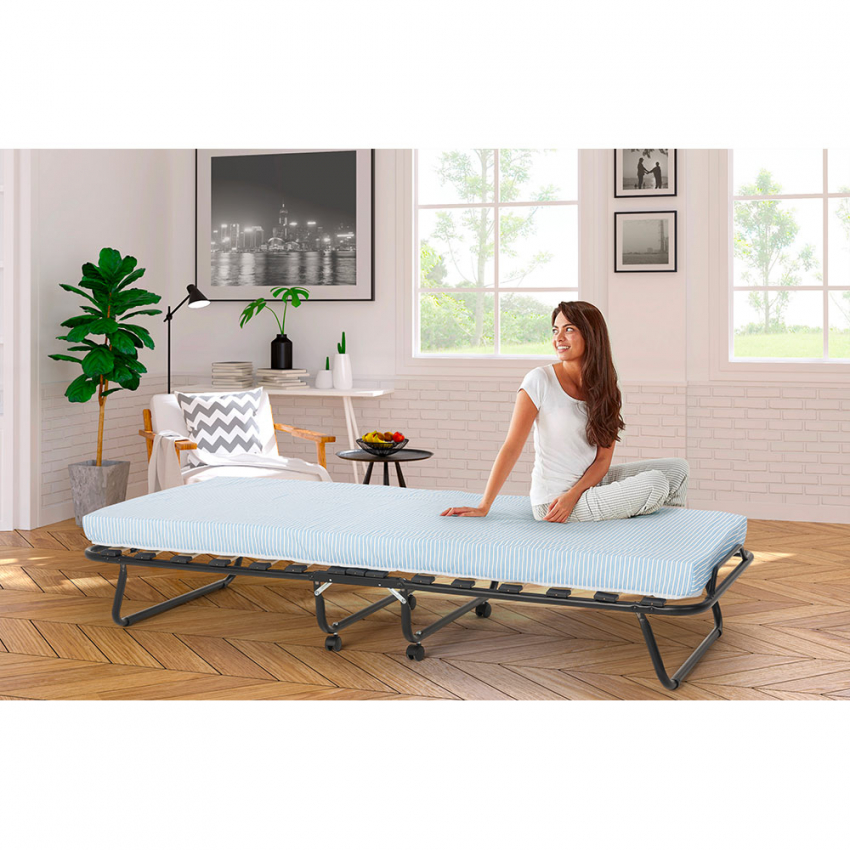Lit pliant 80x180 avec matelas en microfibre et sommiers à lattes Apollo Catalogue