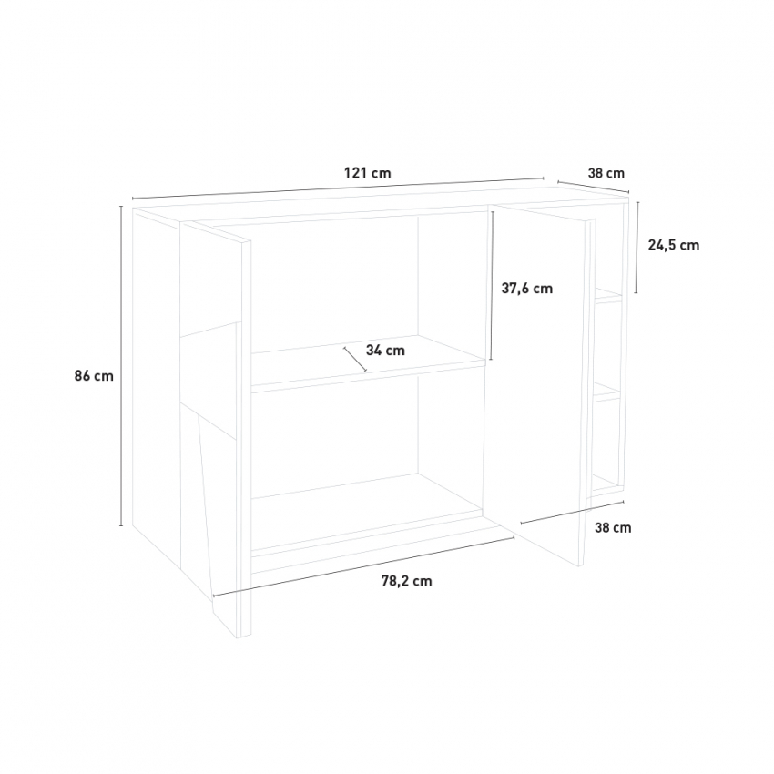 Wohnzimmer Sideboard Eingang 2 Türen 3 offene Fächer Ping Komode Ardesia Lagerbestand