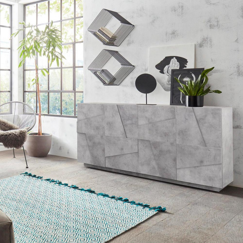 Modernes Wohnzimmer Sideboard 4 Türen 2 Fächer mit Regalen Ping Side L Concrete