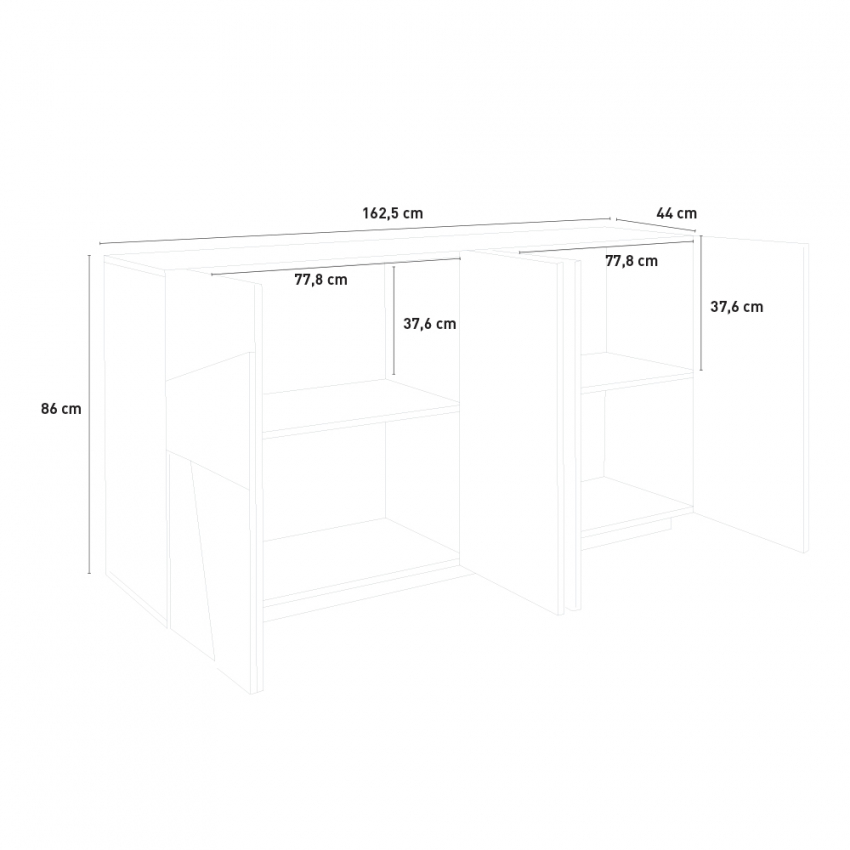 Modernes Wohnzimmer Sideboard 4 Türen 2 Fächer mit Regalen Ping Side L Concrete Lagerbestand