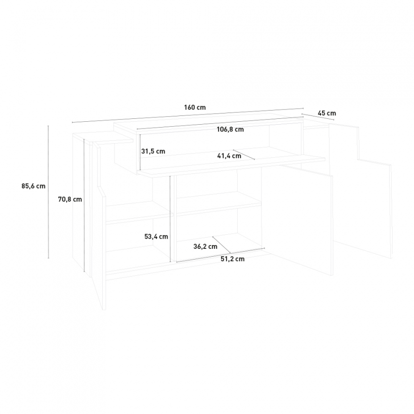 Sideboard 3 Flügeltüren 1 Fach mit Klappendesign aus weißem Holz Corona Side Corona Side Rabatte