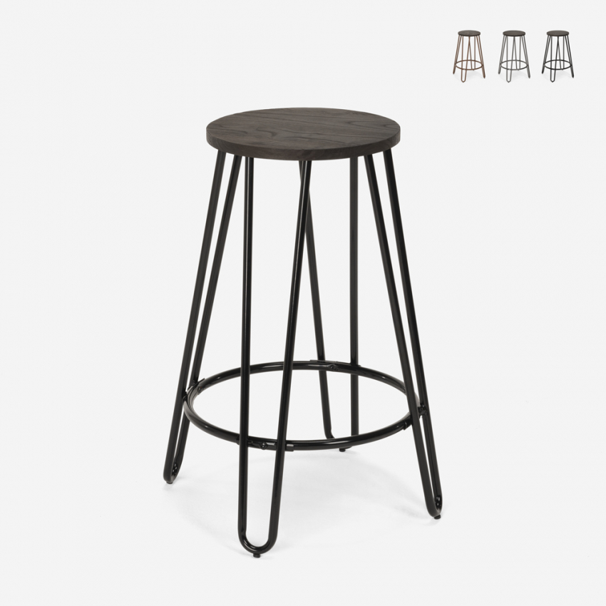 Sgabello alto design industriale in metallo legno per bar ristoranti cucine Carbon Top Promozione