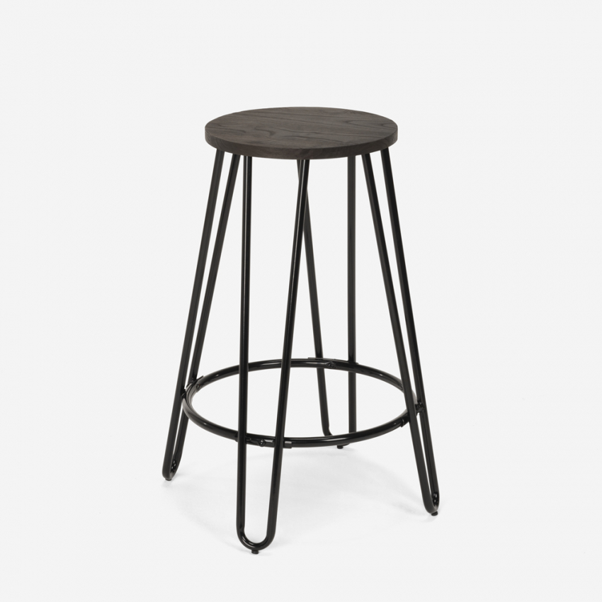 Taburete alto de diseño industrial de metal y madera para bar, restaurante y cocinas Carbon Top Stock