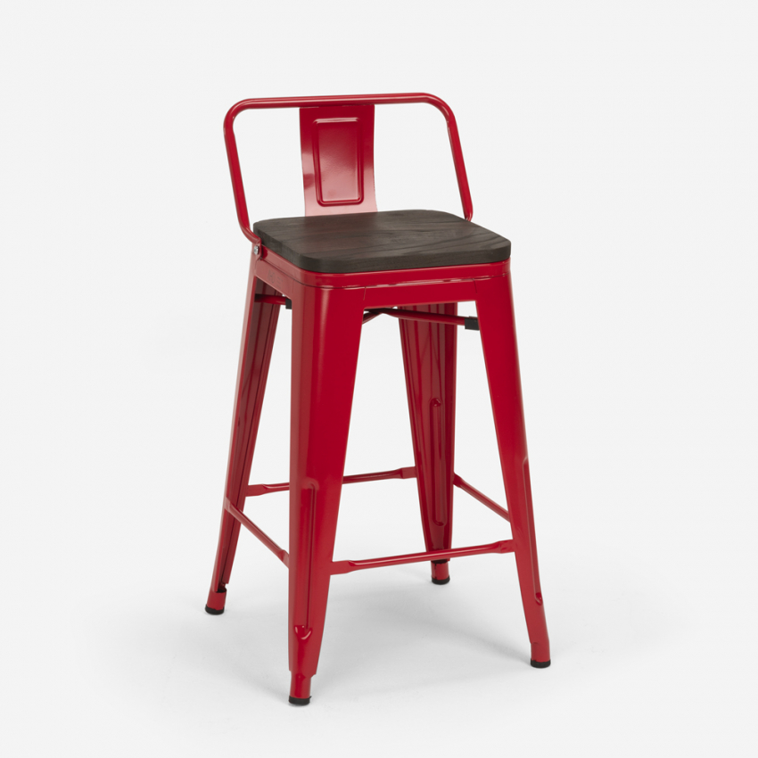 sgabello alto industriale metallo top legno h61cm steel wood top 