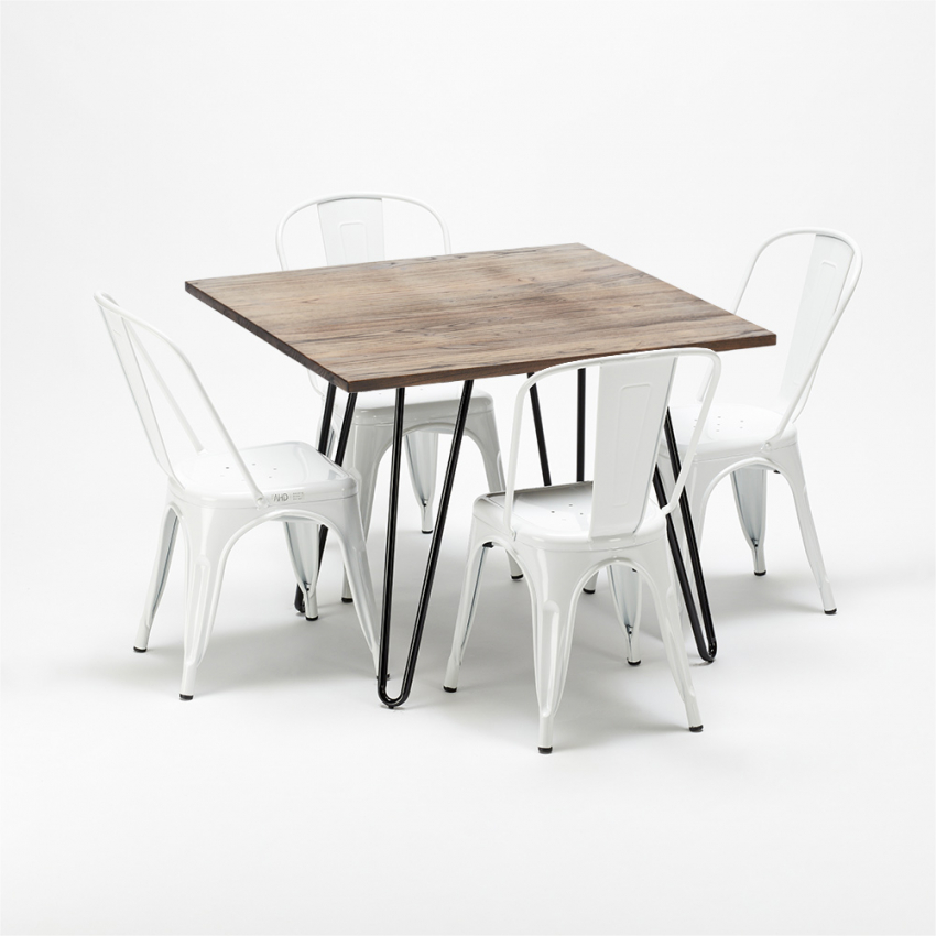 quadratische holztischgarnitur und metallstühle design industrial bay ridge 