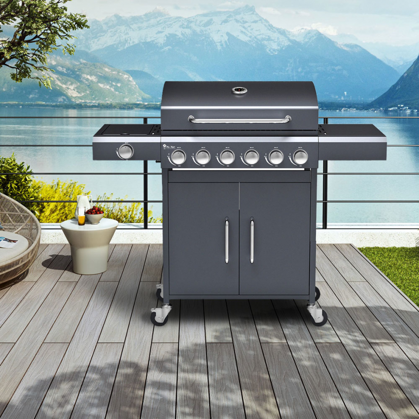 Barbecue à gaz en acier inoxydable 6 + 1 brûleur avec support Creola Fr Vente