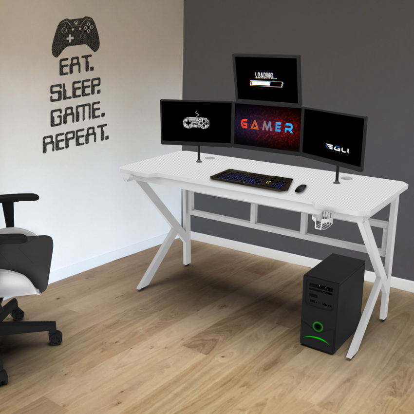 Scrivania gaming 160x60cm carbonio ergonomica cavi porta cuffie bibite Sportbot 160 Vendita