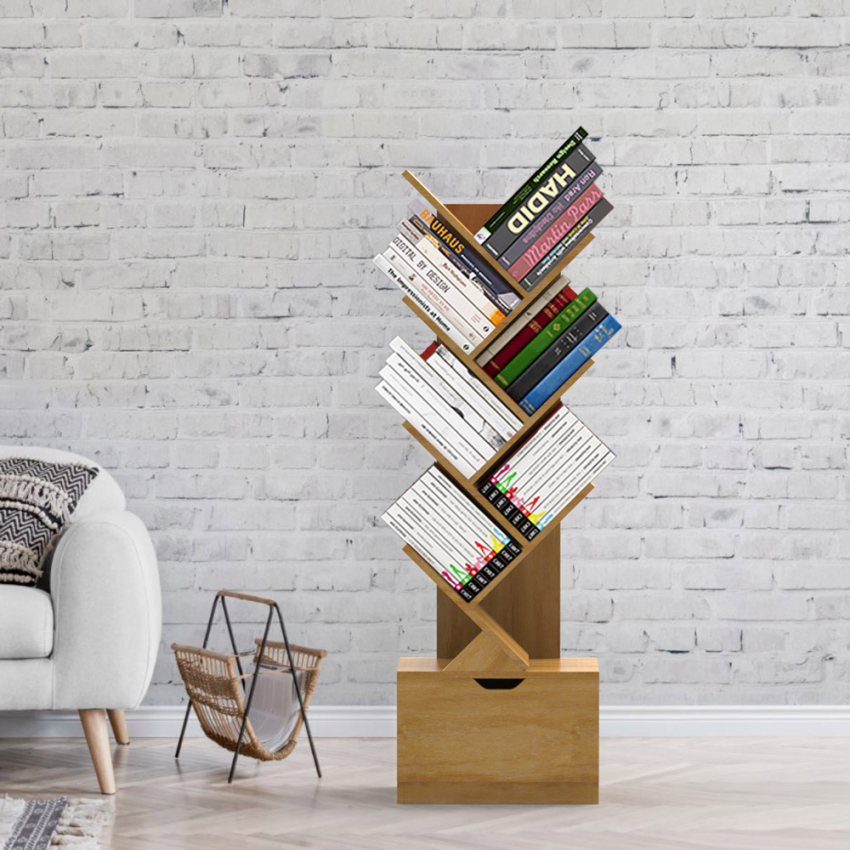 Libreria design moderno 8 scaffali cassetto soggiorno ufficio Treebook 120 