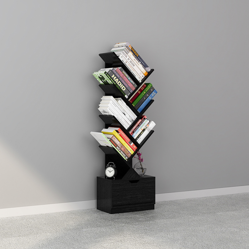 Bibliothèque design moderne 8 étagères tiroir salon bureau Treebook 120 