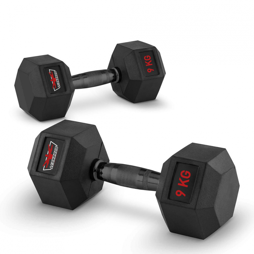 2er-Set sechseckige Cross-Training-Hanteln aus Gummi und Stahl 9 kg Goemon Verkauf