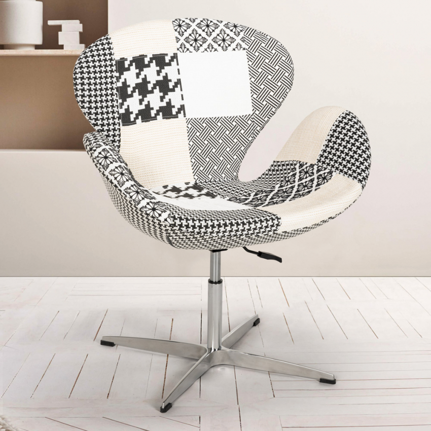 Sillón giratorio estudio de salón estilo patchwork de diseño moderno Stork 