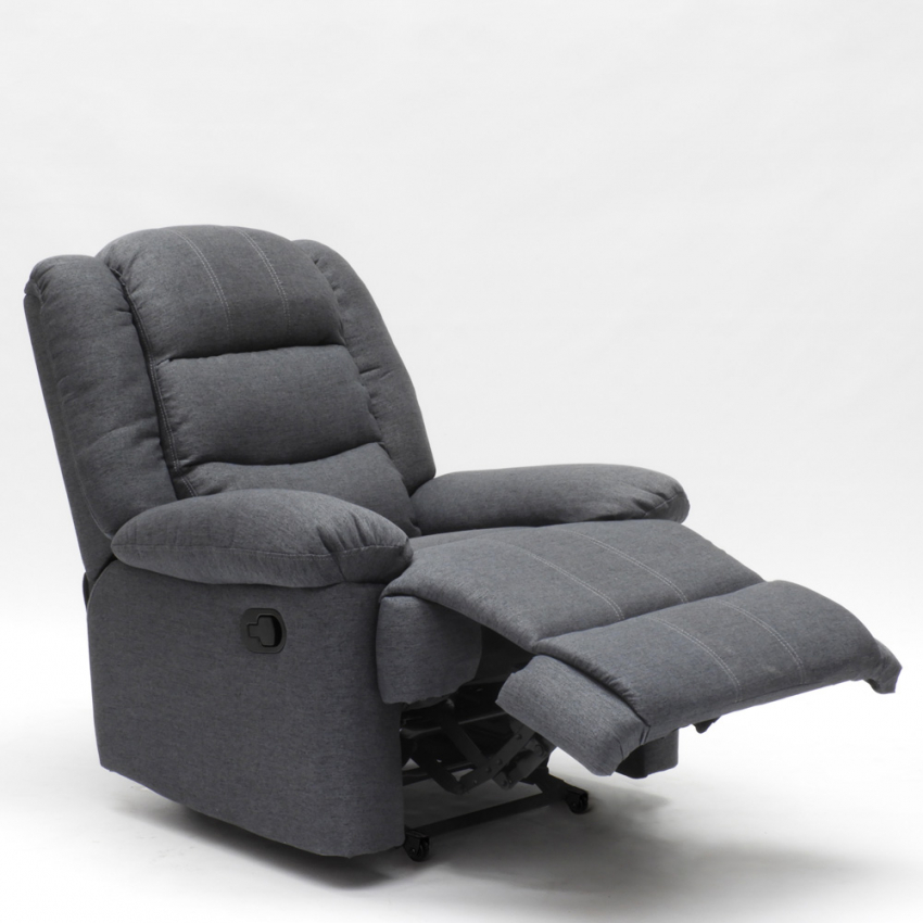 Poltrona relax in tessuto design reclinabile poggiapiedi 4 ruote Maura 