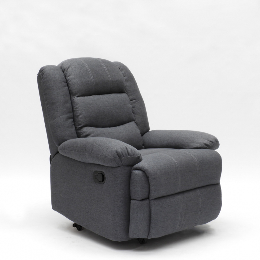 Poltrona relax in tessuto design reclinabile poggiapiedi 4 ruote Maura 