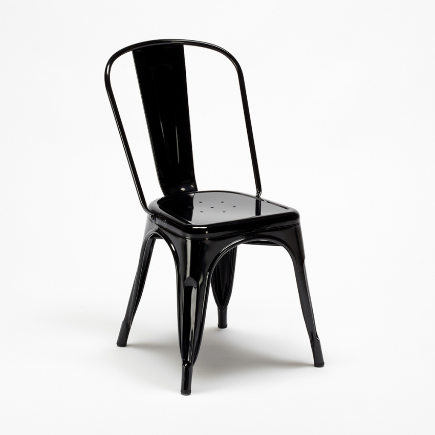 tisch mit 4 stühlen aus metall und holz im industriellen stil pigalle 