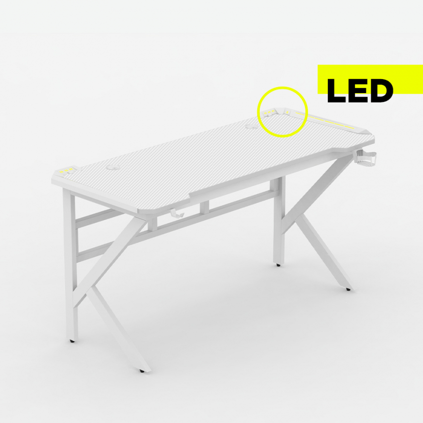 Bureau de jeu ergonomique à LED en carbone avec porte-gobelet 120x60 Sportbot LED 120 