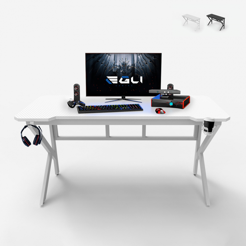 Scrivania gaming 160x60cm carbonio ergonomica cavi porta cuffie bibite Sportbot 160 Promozione
