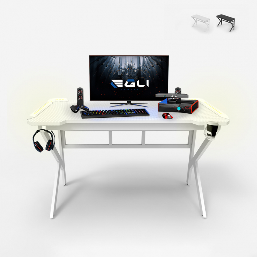 Gaming-Schreibtisch 120x60cm LED Carbon ergonomischer Kopfhörerhalter Sportbot LED 120 Maße