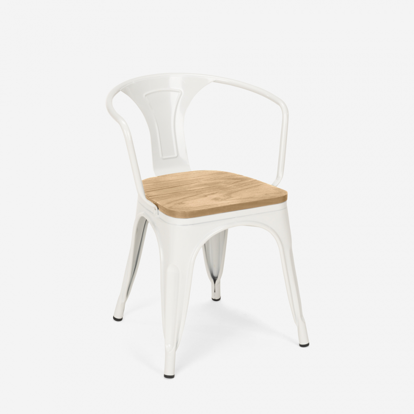 sedie stile design industriale bar cucina steel wood arm light Offerta