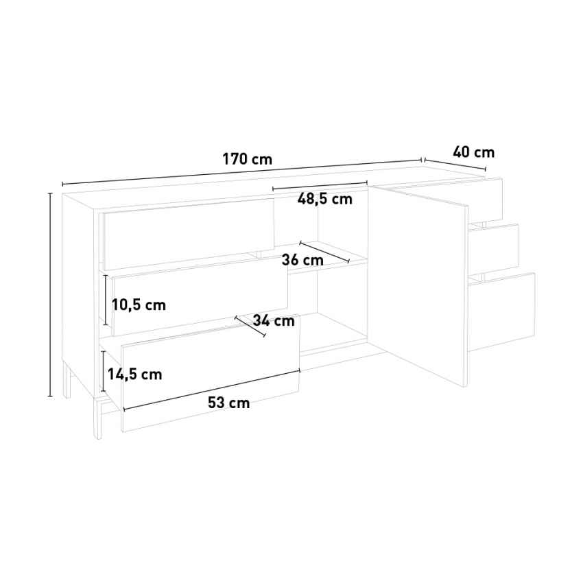 Anrichte mit Tür und 6 Schubladen 170cm Hochglanz Anthrazit Metis Report Side Up Rabatte