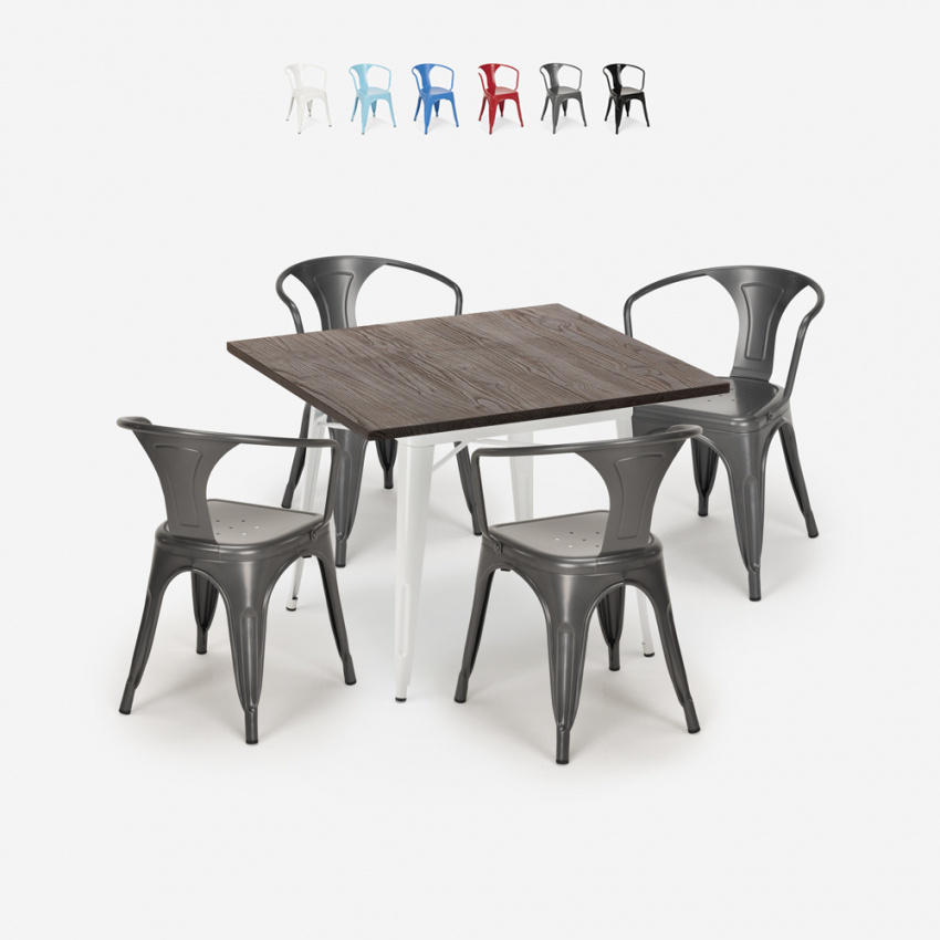 set tisch 80x80cm industriedesign 4 stühle style bar küche hustle white Sales