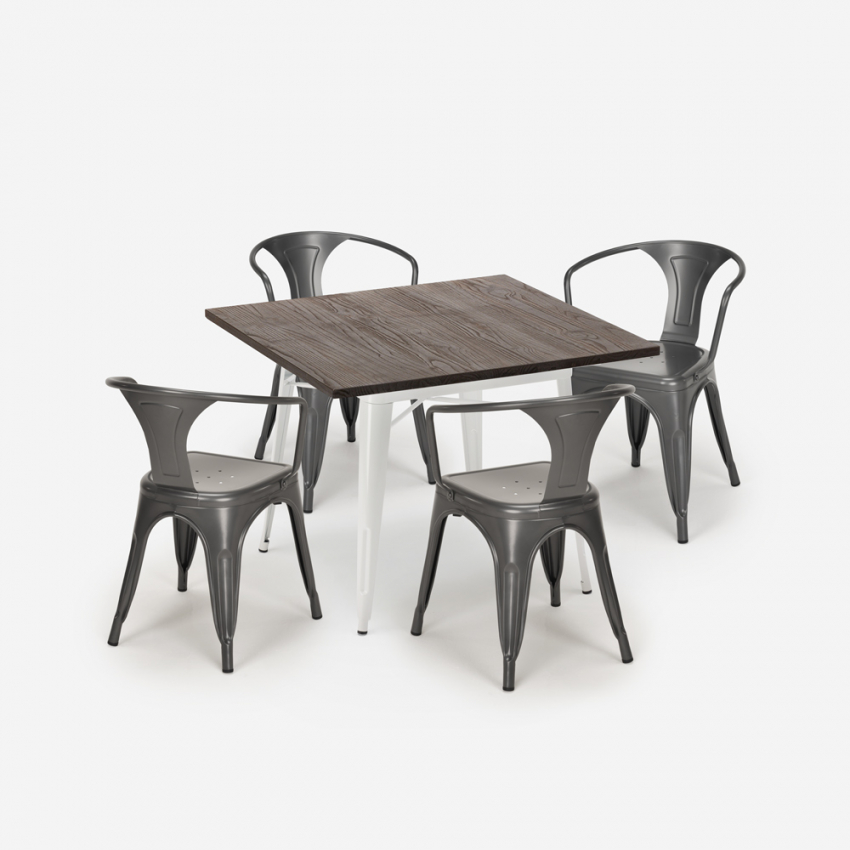 set tisch 80x80cm industriedesign 4 stühle style bar küche hustle white Maße