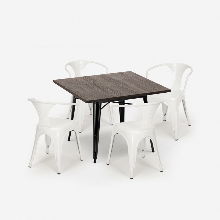 set tisch 80x80cm 4 stühle industriedesign stil küche bar hustle black Auswahl