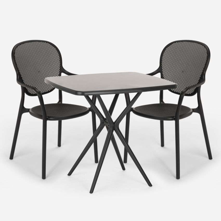 Set Tisch 70x70cm 2 Stühle schwarz für Innen und Außen Lavett Dark Maße