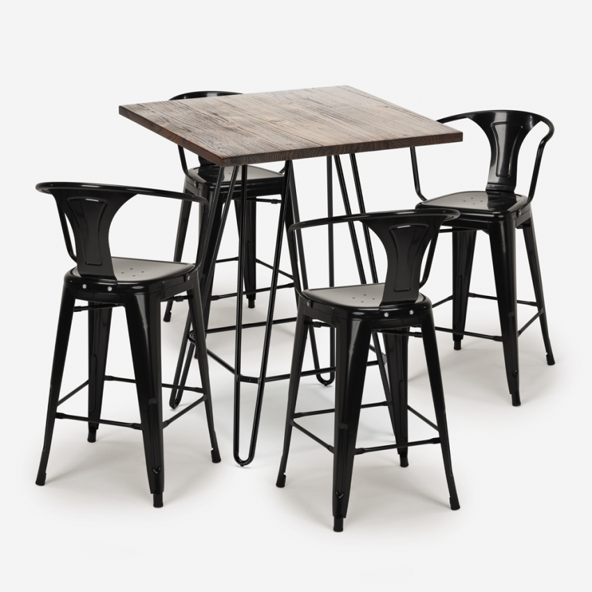 set tisch 60x60cm 4 hocker industrie stil küche bar holz mason noix Sales