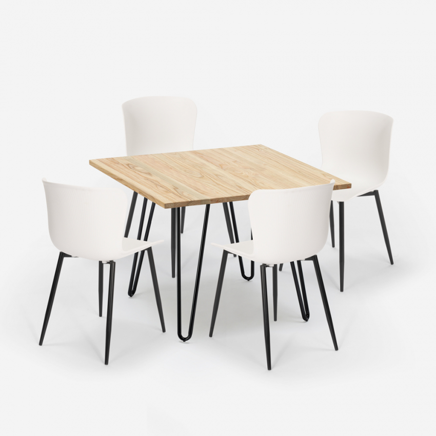 Set quadratischer Tisch 80x80cm 4 Stühle Industrie design Claw Light Maße