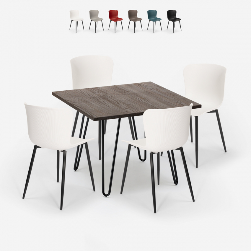 Conjunto mesa 80 x 80 cm cuadrada 4 sillas estilo industrial metal Claw Dark Oferta