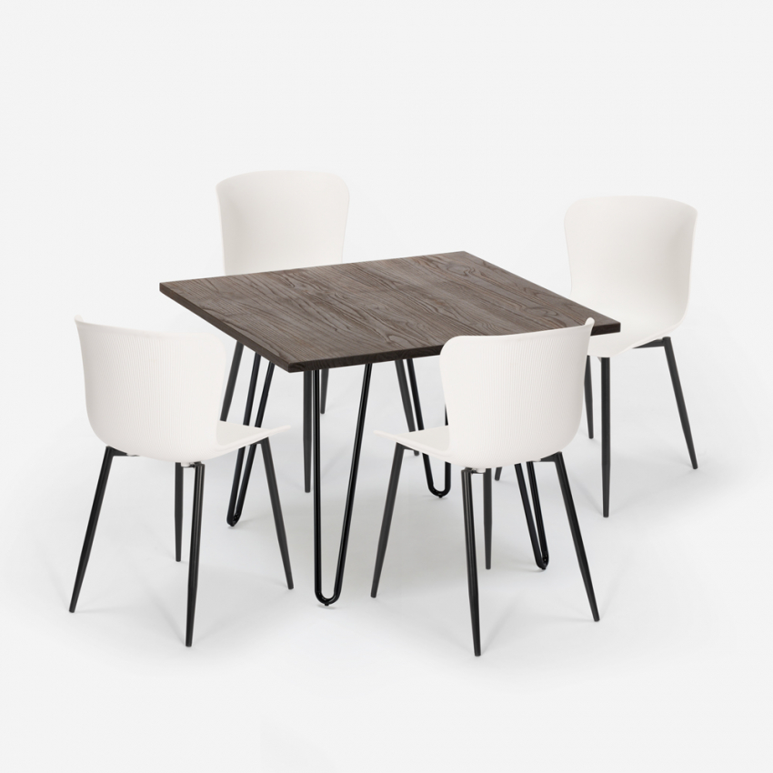 Conjunto mesa 80 x 80 cm cuadrada 4 sillas estilo industrial metal Claw Dark Características