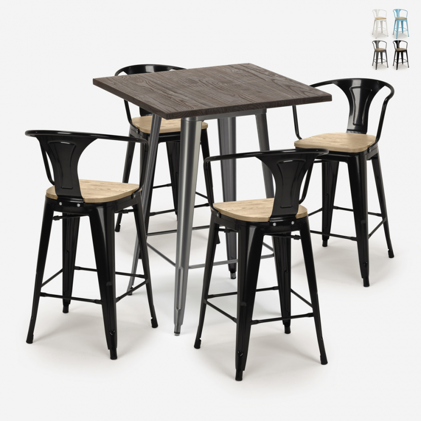  set tisch 60x60cm 4 hocker industrieller stil küche bar bruck top light Sales