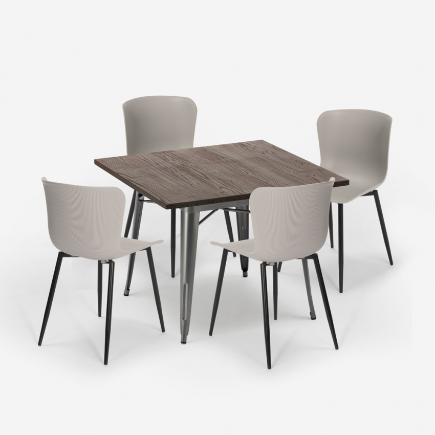 conjunto mesa cuadrada 80 x 80 cm diseño industrial 4 sillas anvil Coste